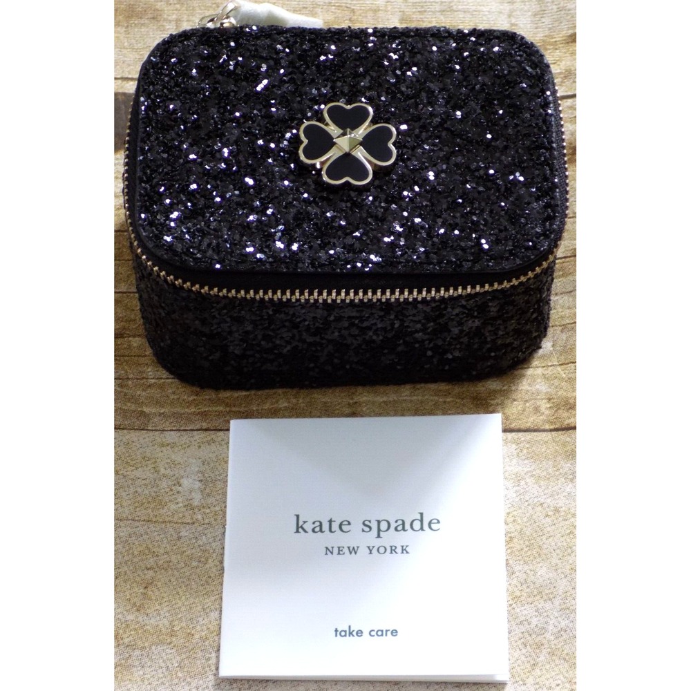 KATE SPADE Odette Black Glitter 001 Jewelry Travel Box Holder WLRU5797 NEW